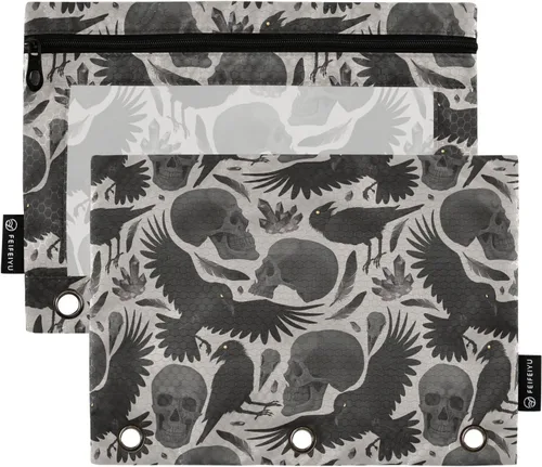 Vista 47 de Estuche de béisbol blanco para lápices de 3 anillas, paquete de 2 carpetas para lápices, estuche transparente con cremallera, bolsa de cosméticos