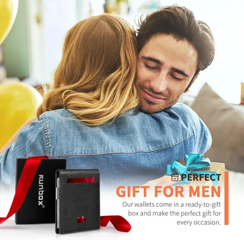 Vista 24 de RUNBOX - Carteras delgadas para hombre, cartera de piel con pinza para el dinero, cartera de bolsillo frontal con bloqueo RFID, tarjetero