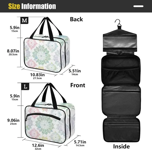 Vista 3 de Elegante diseño de mandala de color pastel, bolsas colgantes para viajes con gancho, bolsa de accesorios de diseñador con compartimentos