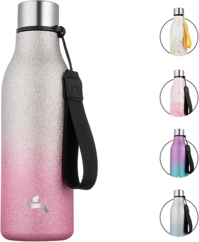 Vista 13 de Konokyo Botella de agua aislada con correa, botella de agua de acero inoxidable de 18 onzas de doble pared con aislamiento al vacío, frasco de Verde