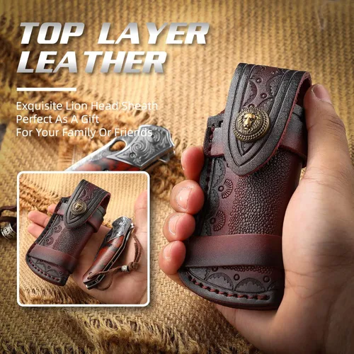 Vista 3 de Generic Bolsa plegable de cuero para cuchillos con funda plegable para cuchillos de 4 pulgadas y anillo para cinturón