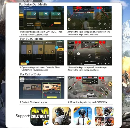 Vista 6 de Mikirini 13 in 1 Mobile Gaming Combo Kits, L2R2 4 Triggers Cell Phone Controller for iPhones/Android Phones, compatible with PUBG/Fortnitee/Call of
