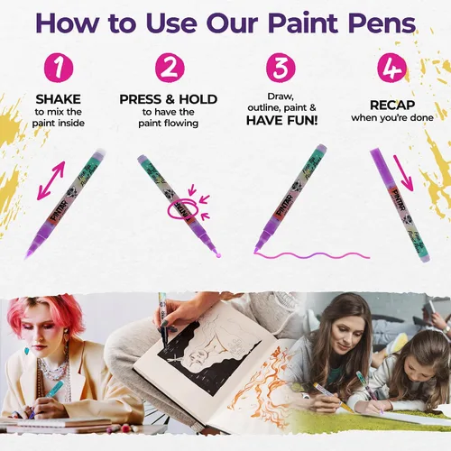Vista 6 de PINTAR Paquete de 24 rotuladores de pintura acrílica con punta extrafina, pintura roca, madera, vidrio, cuero, zapatos, bolígrafos de pintura