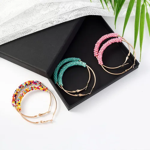 Vista 7 de Jinxiuge Juego de 6 pares de aretes de aro con cuentas para mujer, hechos a mano