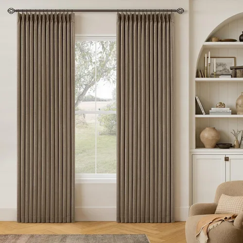 Vista 199 de Juego de 2 paneles de cortinas plisadas negras de 80 pulgadas para sala de estar, cortinas plisadas de lino con forro de 80 pulgadas de largo, 100%