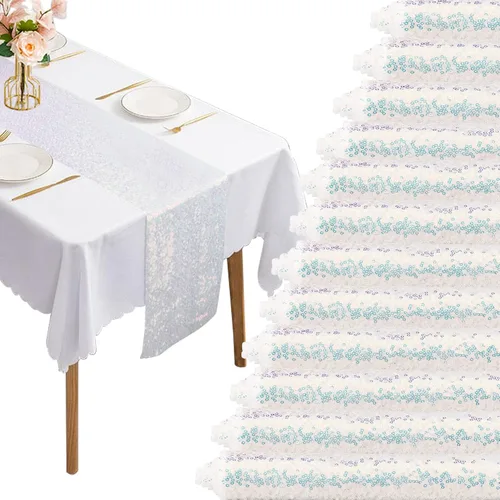Vista 13 de 12 Paquetes de Caminos de Mesa con Lentejuelas Brillantes para Comedor para Cumpleaños, Bodas, Compromisos, Nupciales, Baby Shower, Despedida