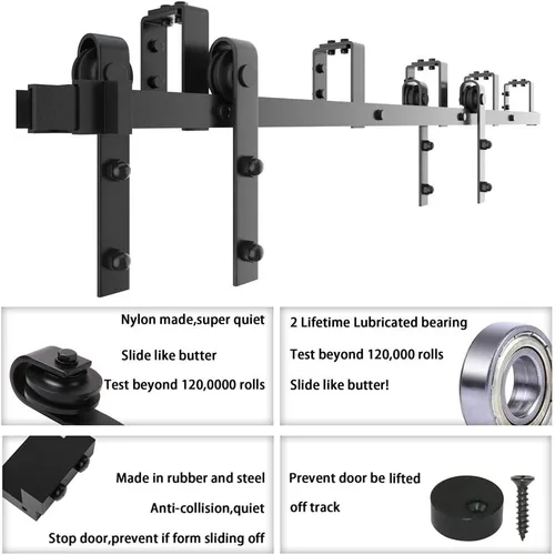 Vista 5 de WINSOON Kit de herrajes para puertas de madera de granero de 4 a 16 pies, diseño de plegado, soporte de montaje en pared para puertas de madera
