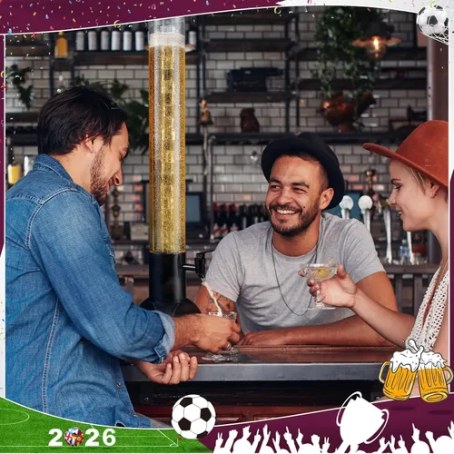Vista 4 de Torre de bebidas, dispensador de torre de mimosa de 3 litros con tubo de hielo y luz LED, dispensador de cerveza de mesa de 3.17 cuartos de galón