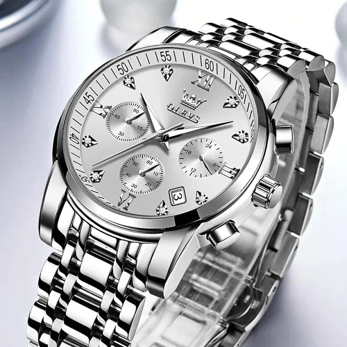 Vista 8 de OLEVS Men Multifunction Watch Multi Dial Waterproof Luminous Chronograph Mens Watch with Date Gift for MenStainless Steel Watches for MenClassic Men
