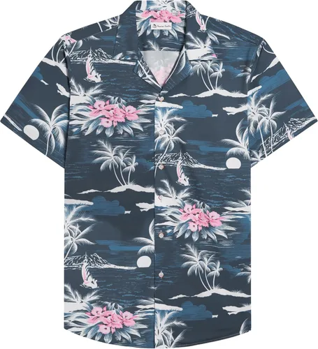 Vista 34 de Alimens & Gentle - Camisa de algodón estilo hawaiano para hombre, casual, de manga corta, ajuste regular 1609 rojo