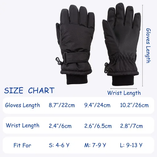 Vista 6 de Guantes de esquí de invierno para niños y niñas, guantes de nieve impermeables para clima frío, guantes de esquí y snowboard con forro polar