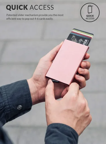 Vista 13 de VULKIT Cartera desplegable, soporte minimalista para tarjetas de crédito, bloqueo RFID, funda de metal delgada para hombres