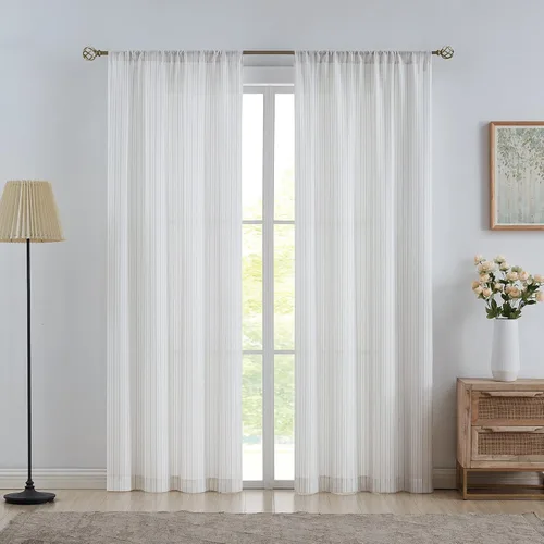 Vista 10 de SXZJTEX Cortinas de Cocina a Rayas para Cafetería, Niveles Rústicos Translúcidos con Rayas Finas, Cortinas para Ventanas Pequeñas con Bolsillo