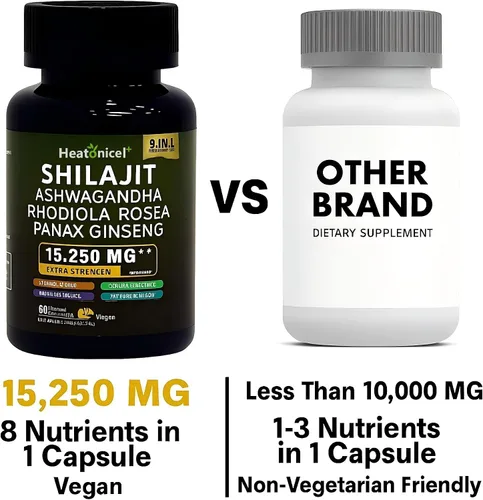 Vista 4 de Shilajit Cápsulas para hombres 8 en 1 Suplemento de hierbas potenciador de energía para adultos fórmula natural con Ashwagandha, Rhodiola Rosea