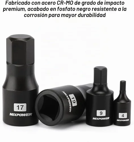 Vista 4 de MIXPOWER Juego de 14 piezas de dados Dr. Bit, de 0.098 in a 0.748 in, 1/4 ", 3/8" y 1/2", grado de impacto Cr-Mo, métrico, enchufe hexagonal