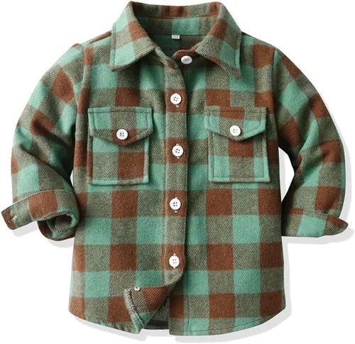 Vista 14 de IBAKOM Chaqueta a cuadros de manga larga con botones para bebés, niños y niñas, trajes de Navidad para otoño e invierno