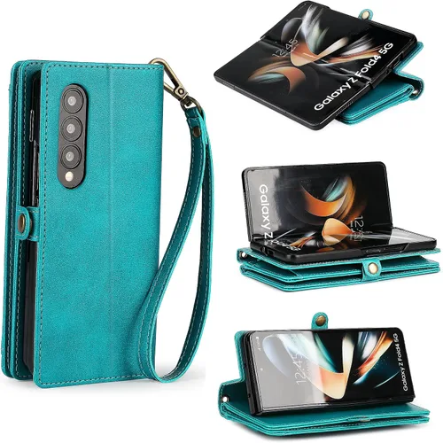 Vista 4 de Funda tipo cartera para Samsung Galaxy Z Fold 3 para mujer con 【Soporte para S Pen】, soporte para tarjetas con bloqueo RFID, funda de teléfono