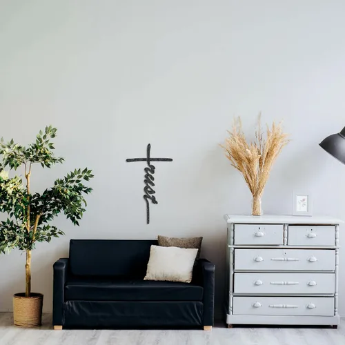 Vista 2 de Trust Cross - Arte de pared de metal - 8" X 15" - Negro