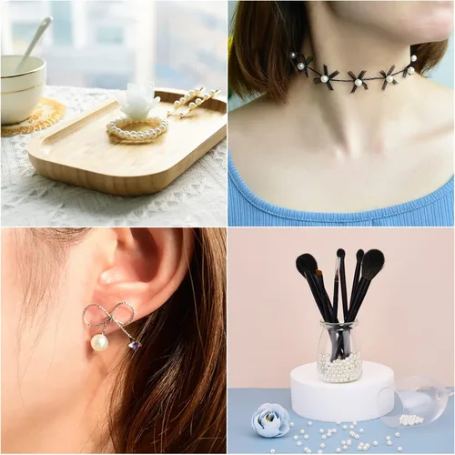 Vista 5 de Hapeper Paquete de 1000 cuentas de perlas de plástico de 0.236 pulgadas, perlas artificiales redondas con agujero para manualidades, joyería Beige