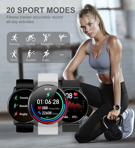 Vista 5 de Reloj inteligente para mujeres y hombres, rastreador de llamadas Bluetooth para teléfonos Android e iOS, reloj inteligente impermeable con pantalla