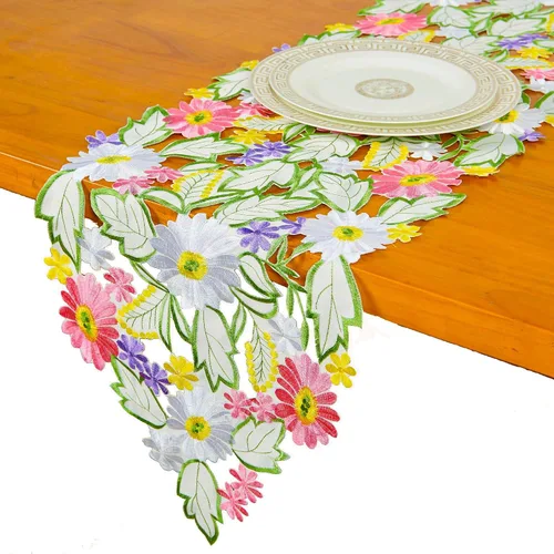 Vista 7 de AMARED Spring Daisy - Caminos de mesa bordados con flores para decoración del hogar, 13 x 34 pulgadas