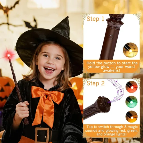 Vista 3 de EZVYAO Varita mágica iluminada con 4 luces y sonidos de color, paquete de 6 varitas de juguete de bruja iluminadoras para fiestas de niños, cosplay