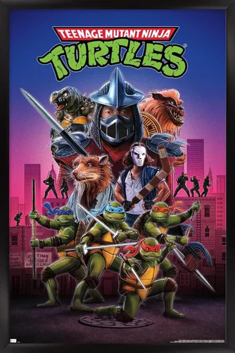 Vista 8 de Teenage Mutant Ninja Turtles (1990) - Póster de pared de una hoja, 22.4 pulgadas de largo x 14.7 pulgadas de ancho, versión enmarcada de madera