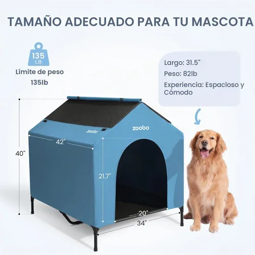 Vista 2 de Casa para perros 2 en 1 de 42" pulgadas para perros medianos, casa elevada para perros al aire libre e interior, refugio de cachorros en exteriores