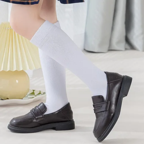 Vista 3 de Calcetines de punto hasta la rodilla para niñas uniformes escolares acanalados Paquete de 36 calcetines de tubo sin costuras para fútbol infantil