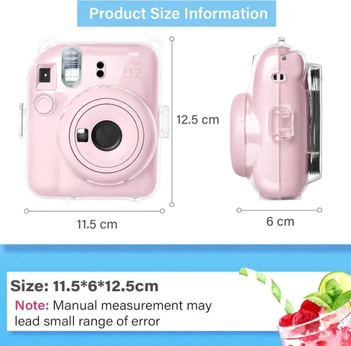 Vista 3 de MUZIRI KINOKOO Funda transparente compatible con cámara Instax Mini 12, funda rígida de PVC transparente para Fuji Instax Mini 12 con bolsillo