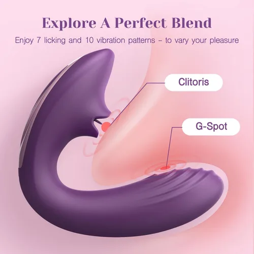 Vista 3 de Tracy's Dog Vibrador para lamer clítoris y punto G para mujeres, juguete sexual para adultos con control remoto con 7 modos de lamer la lengua y 10