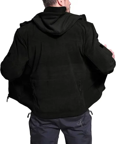 Vista 3 de BIYLACLESEN Chaquetas tácticas de forro polar Softshell para hombre con cremallera completa