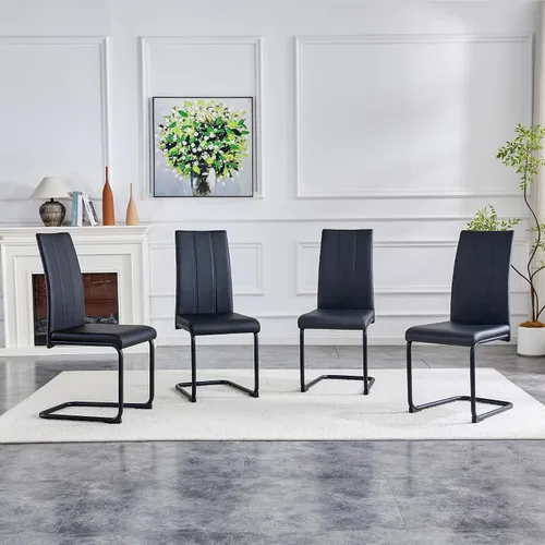 Vista 8 de Juego de 2 sillas de comedor, sillas de comedor tapizadas con respaldo alto negro con patas de metal cromado, sillas laterales de cocina modernas