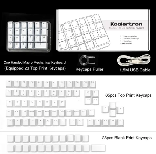 Vista 6 de Koolertron Teclado mecánico macro con una sola mano, mini teclado mecánico portátil para juegos con una sola mano, 23 teclas totalmente programables