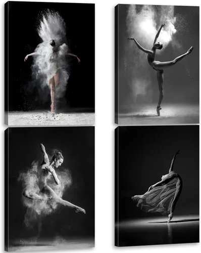 Vista 7 de NCYEL 4 piezas de arte de pared de ballet en blanco y negro, lienzos de chica bailando, elegante decoración de pared de danza, póster moderno