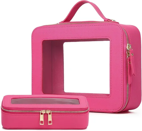Vista 16 de Pinkmik Pequeña bolsa de maquillaje transparente, mini estuche para cosméticos, bolsa de aseo impermeable con cremallera, organizador de bolsos