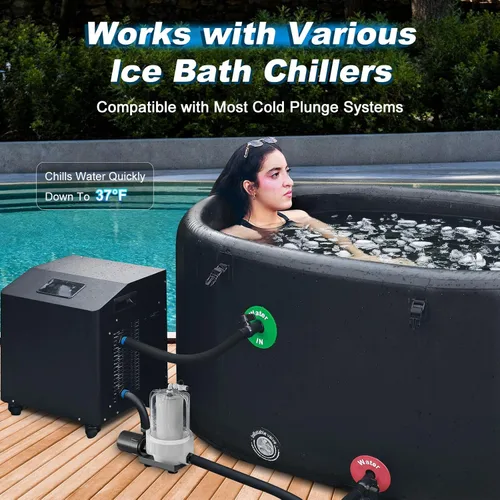 Vista 4 de Bañera fría ovalada de 216 galones – Bañera de hielo inflable XXL con tapa aislada, compatible con enfriador de baño de hielo, bañera portátil