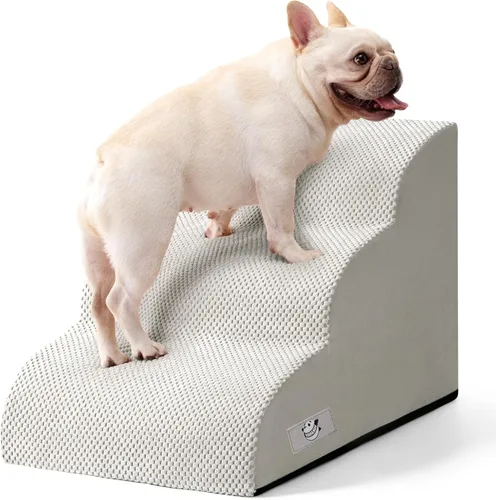 Vista 18 de Dog Steps for Bed and Couch, Pet Stairs for Small Dogs and Cats, Khaki Caqui