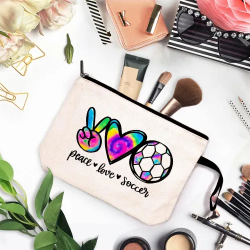 Vista 2 de ZHANTUONE La bolsa de cosméticos Peace Love Yundong no solo es novedosa y única en diseño, sino que también es segura y práctica con una cremallera