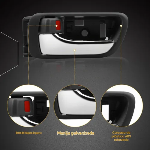 Vista 2 de Gledewen Manija de puerta interior delantera trasera izquierda lado del conductor con botón de bloqueo de puerta palanca cromada, compatible