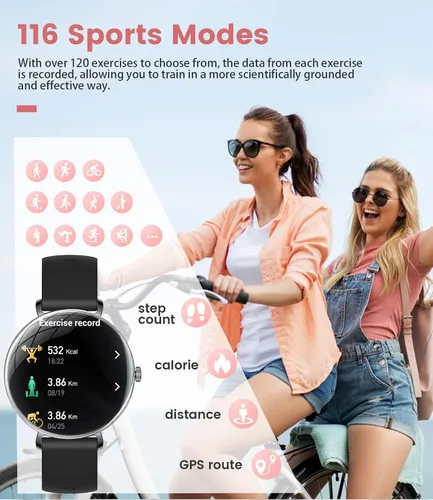 Vista 4 de LIGE Reloj inteligente ultrafino para mujer (respuesta/hacer llamadas), reloj inteligente con pantalla de 1.43 pulgadas con frecuencia cardíaca