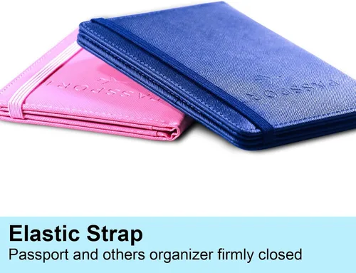 Vista 4 de Funda para pasaporte y tarjetero, Azul oscuro y rosa, Funda para pasaporte de viaje