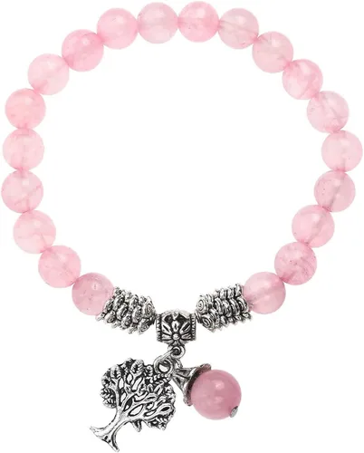Vista 8 de Jovivi Juego de 2 piezas de adorno de bonsái de árbol de dinero de cristal de cuarzo rosa y árbol de dinero, pulsera elástica de árbol de la vida