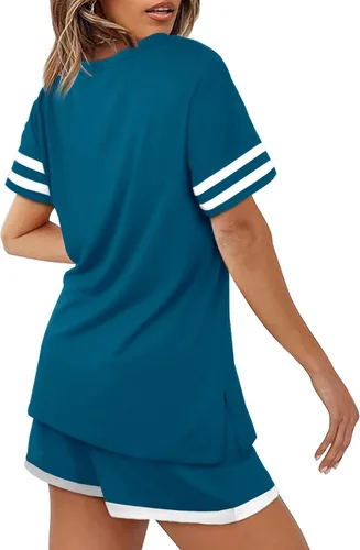 Vista 4 de Aloodor Conjunto de dos piezas para mujer, conjunto de pantalones cortos de verano con bolsillos