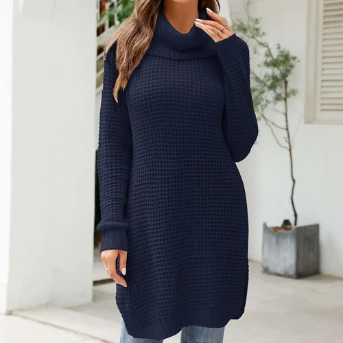 Vista 2 de Vestidos de manga larga para mujer, suéter de punto con capucha, básicos, largos, para otoño e invierno, 2023 a la moda