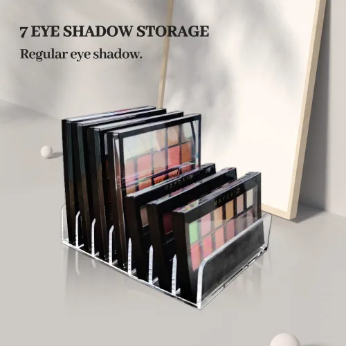 Vista 4 de Organizador de paleta de sombra de ojos acrílico transparente de 7 secciones, organizador de paleta de maquillaje para encimeras de baño, tocadores