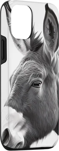 Vista 3 de Funda de retrato blanco y negro burro para iPhone 14