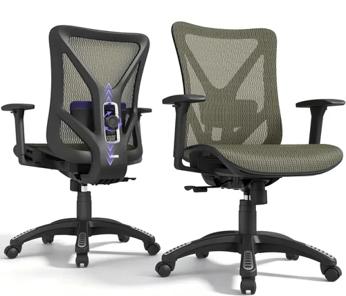 Vista 16 de Silla de oficina ergonómica, sillas de escritorio de malla para computadora con certificación BIFMA X5.1, soporte lumbar ajustable, brazo 3D