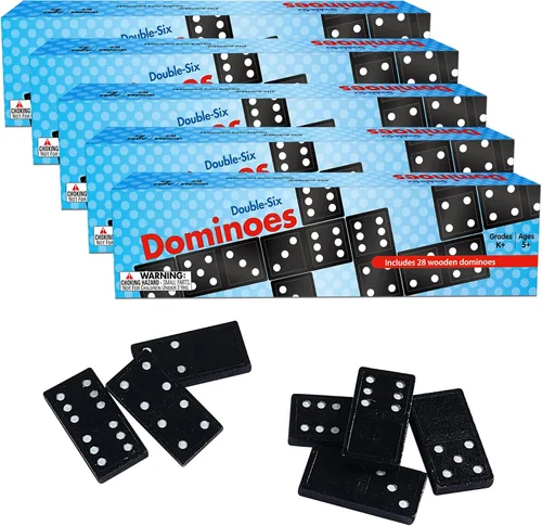 Vista 8 de Juego de Dominó de Madera Doble 6 de Offelec - 28 fichas de dominó negro para niños, adultos y juegos familiares Ideal para 2-4 jugadores