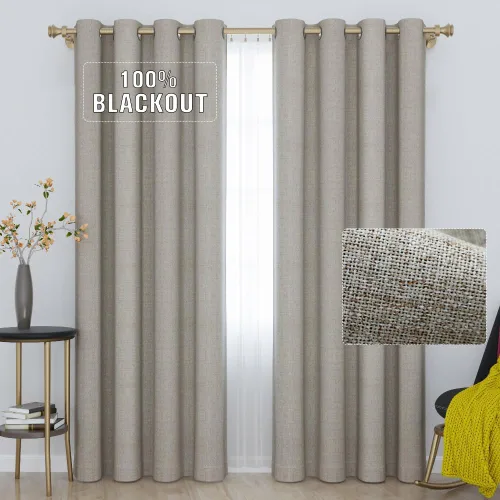 Vista 9 de Cortinas opacas con aspecto de lino de 84 pulgadas de largo, 100% absolutamente opacas, con aislamiento térmico, ahorro de energía, con textura, 2